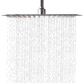 Lordear 16 Inch Rainfall Shower Head Solid Square Ultra Thin 304 Stainless Steel Polish Chrome Rain Shower Head,Waterfall Full Body Coverage with Silicone Nozzle