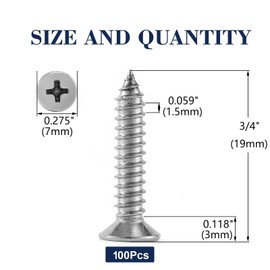 #7 x 3/4" Wood Screw 100Pcs 18-8 (304) Stainless Steel Screws Flat Head Phillips Fast Self Tapping Drywall Screws by SG TZH