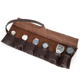 CONTACT'S FAMILY for 6 Watch Roll Strap Leather Portable Travel Watch Genuine Leather Bag Watch Pouch Leather Watch Case Watch Roll Travel Case