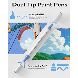 JusArt 36 Colors Dual Tip Acrylic Paint Markers with Dot and Fine Tip, No-Bleed Paint Pens and Waterproof Markers for Rock, Wood, Glass, Ceramic - Vibrant Art Supplies for Kids, Beginners & Artists