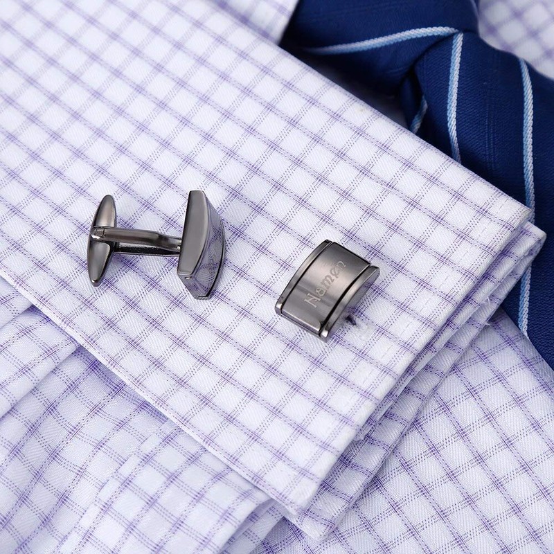 aplusashop ID Cufflinks Black + Engraving Stainless Steel Wedding Business