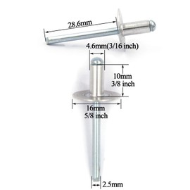 ALLOYPRO 60 pcs Large Flange Blind Rivets, Aluminum,Flange Diameter 5/8" (16 mm),Pop Rivets Assortment Kit Blind Rivet,3/16" x 3/8" Inch,Grip Range(3-6mm)