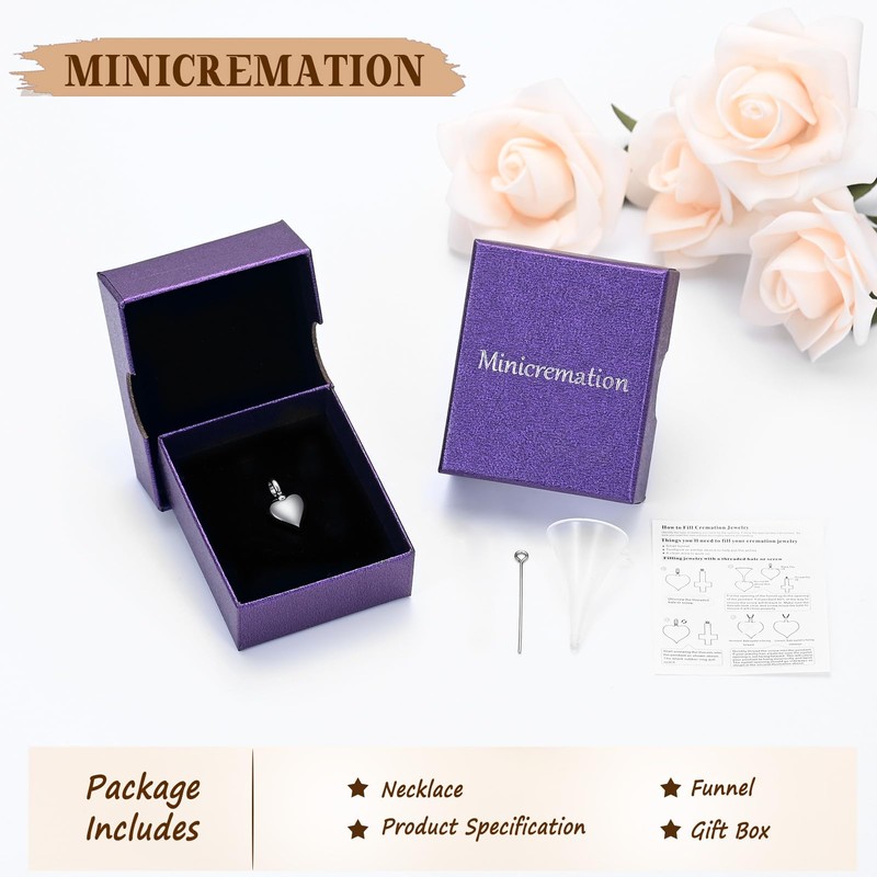 Minicremation Cremation Heart Urn Necklace Ash Jewellery for Women Men