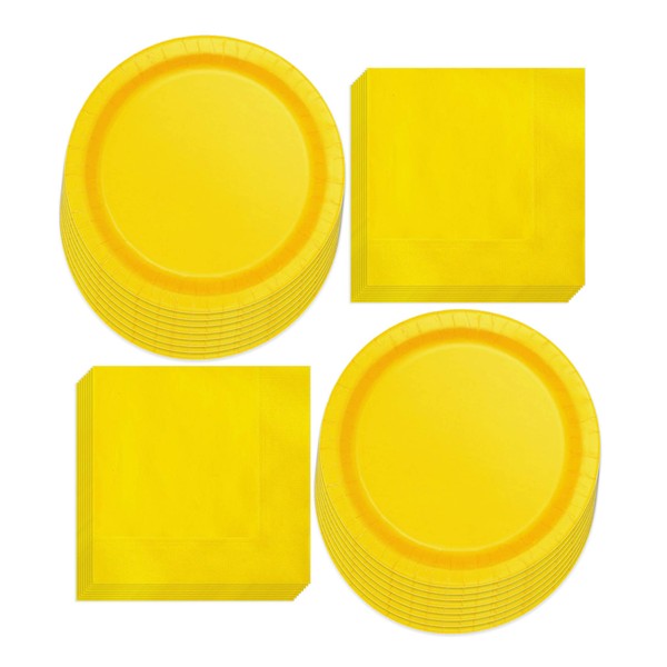 Sunflower Yellow Paper Dinner Plates and Luncheon Napkins, Lemon Party Supplies and Summer Table Decorations (Serves 16)