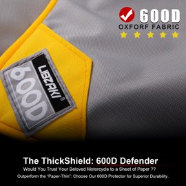 Motorcycle Cover LI LIBZAKI 600D Heavy Duty Storage for Touring Models Harley Davidson Road King,Road Glide,Street Glide, Electra Glide,Heritage Classic,Low Rider-ST,and Most Motorcycles/Gray