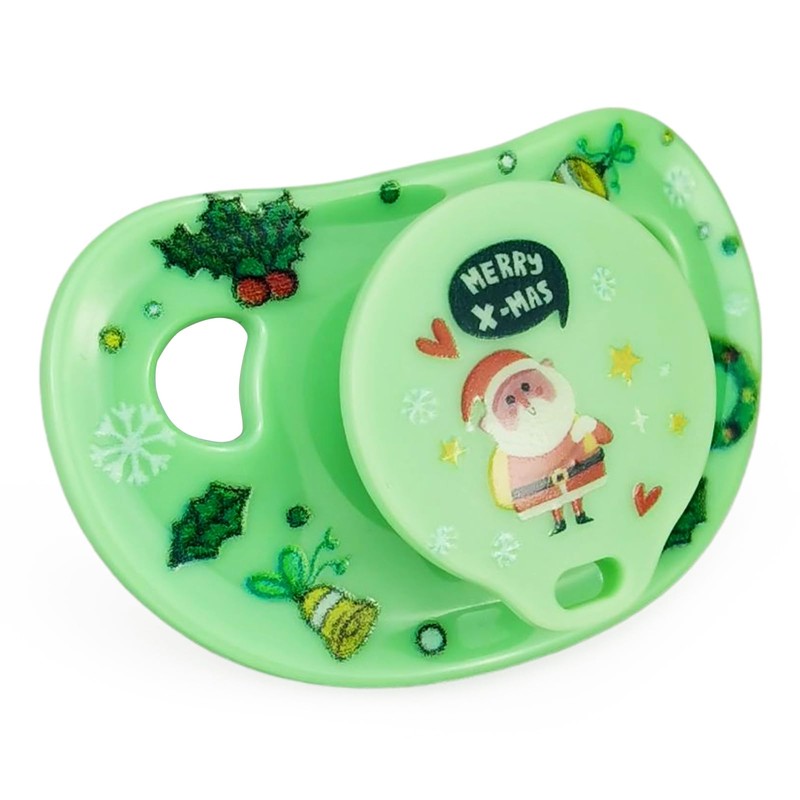 WhisperWilds Adult Sized Pacifier Green Santa Pattern Printed with Case