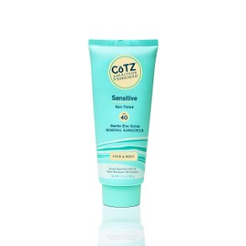 COTZ Sensitive Non-Tinted Zinc Oxide Mineral Sunscreen for Body and Face; Broad Spectrum SPF 40; 3.5 oz / 100 g