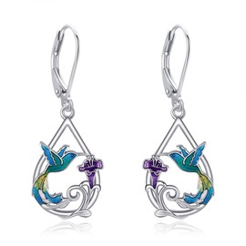 ONEFINITY Hummingbird Earrings 925 Sterling Silver Hummingbird Dangle Earrings Leverback Earrings Hummingbird Jewelry Gifts for Women