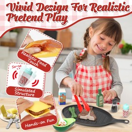 Lehoo Castle Play Food, 3 Year Old Girl Toys Pretend Play, Play Kitchen Toy Plastic Fake Food Includes Beef/Ravioli/Salad/Bread Role Play Toys