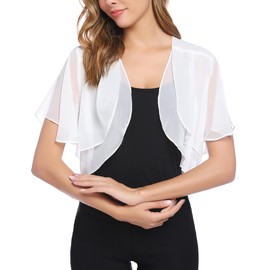 NC Women's Chiffon Bolero Festive Sleeveless Elegant Shrug Top Short Cardigan Open Front Casual Bolero Jacket Shoulder Jacket - White, size: m