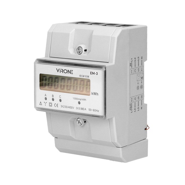 Virone EM-3 Digital AC Meter, Three-Phase Energy Meter, 80 A,