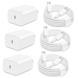AISNI Cargador para iPhone 17/16/15 de carga rápida, paquete de 3 bloques de carga USBC de 20 W con cargador tipo C de 6 pies, cable de carga rápida c