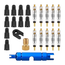 HKYLRAT 23pcs Valve Core Repair Kit, Bike Bicycle Removal Tool MTB Tire Valve Stem Repair Including 10 Valve Core 10 Cover Brass Screws Plastic Buckle & Installation Tools