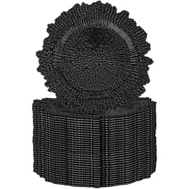 32 Pack Charger Plates Set Reef Plate Chargers for Dinner Table Serving Tray Floral Plastic Decorative Plates for Table Setting Wedding Party, 13 Inch (Black)