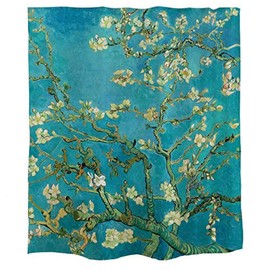 Ofat Home Van Gogh Almond Blossoms Shower Curtains with Rings, Bathroom Acessories Room Decor, Heavy Weighted Fabric 150gsm, No Liner Needed Waterproof Washable, Green, 72 x 72 in