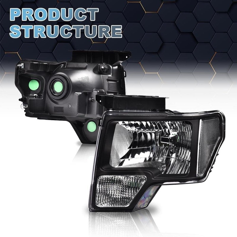 G-PLUS Headlights Assembly, Compatible with 2009-2014 Ford F150 09-14 Headlamp,