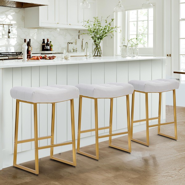 RNKSFX White & Gold Counter Height Bar Stools Set of