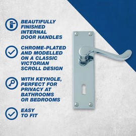 UAP Victorian Scroll Door Handles Internal with Lock - Heavy-Duty Lever Handle Set for Wooden Doors - Classic Door Lock Furniture with Key Security - Bathroom & Bedroom Hardware (Chrome Plated)