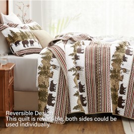 PPOLCA Christmas Cabin Quilt Sets King, 3-Piece Lightweight Reversible All Season Bear Quilt Set, Lodge Bedspread King Size Quilt with 2 Shams, Rustic Quilt Coverlet Bed Set