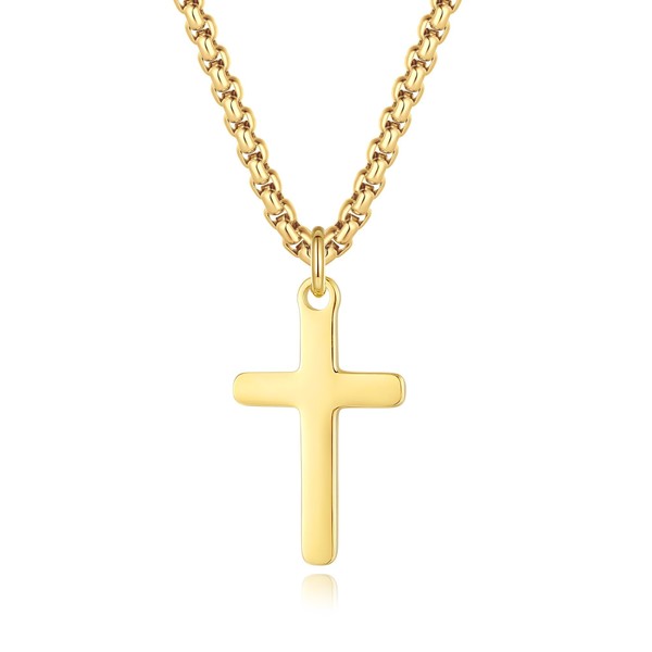 GAVU Mens Stainless Steel Cross Pendant Necklace Gold Silver Black,