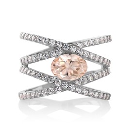 Gem Stone King 8X6MM Oval Gemstone Birthstone Criss Cross Engagement Ring For Women | 925 Sterling Silver | Fine Jewelry Gifts for Her Mom Women Wife | Available In Size 5, 6, 7, 8, 9