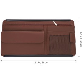 Organizador de Parasol y Múltiples Bolsillos Marrón para Coche Soporte para Gafas de Sol Funda de Abs y PU para Visera en Automóvil y SUV