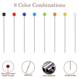 Pins with Head, Pack of 250, Glass Head Pins, Stainless Steel Pins, Multicoloured Glass Head Pins for Crafts, Sewing, Hemming, Crafts, Jewellery Components, Decoration (38 mm)
