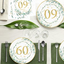 60th Birthday Party Tableware Set Disposable Napkins and Plates,60th Birthday Decorations Dessert Plates and Napkins Party Supplies for Women Service 16 Guests
