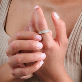 TJC Moissanite Band Ring In Yellow Gold Plated 925 Sterling Silver for Women Size S Pave Setting