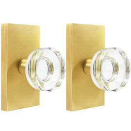 BonKuDoo 2 Pack Gold Glass Dummy Door Knob Interior, Satin Brass Crystal Dummy Door Knobs Door Handles