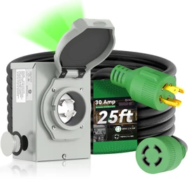 RVINGPRO 30 Amp Generator Cord 25FT and Power Inlet Box, Pre-Drilled 30 Amp Generator Inlet Box with Cord, NEMA L14-30P to L14-30R Generator Cord Waterproof Combo Kit, ETL Listed