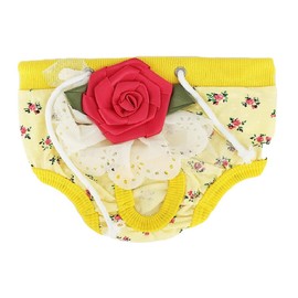 FUNNYDOGCLOTHES Dog Puppy Pet Diaper Sanitary Pants Female Girl for Small Breeds Rose Lace (Yellow, Medium: Waist 10" - 13")