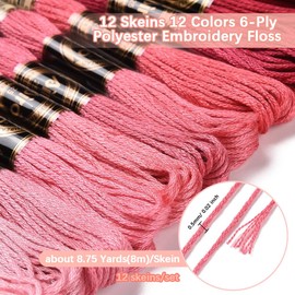 CABODYALS 12 Strang 105 Yards Stickgarn Mit Farbverlauf In Rot Kreuzstichgarn Polyester Strickgarn Freundschaftsarmbandgarn Zum Nähen Schmuckherstellung Weihnachtsdekorationen DIY Projekte