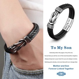 Leather Bracelet for Men Multi-Layer Braided Leather Infinity Bracelet with Clasp Black Inspirational Bangle Bracelets Wristband Christmas Birthday Valentine's Day Gifts for Son (To My Son- Infinity Bracele, 9 Inches)