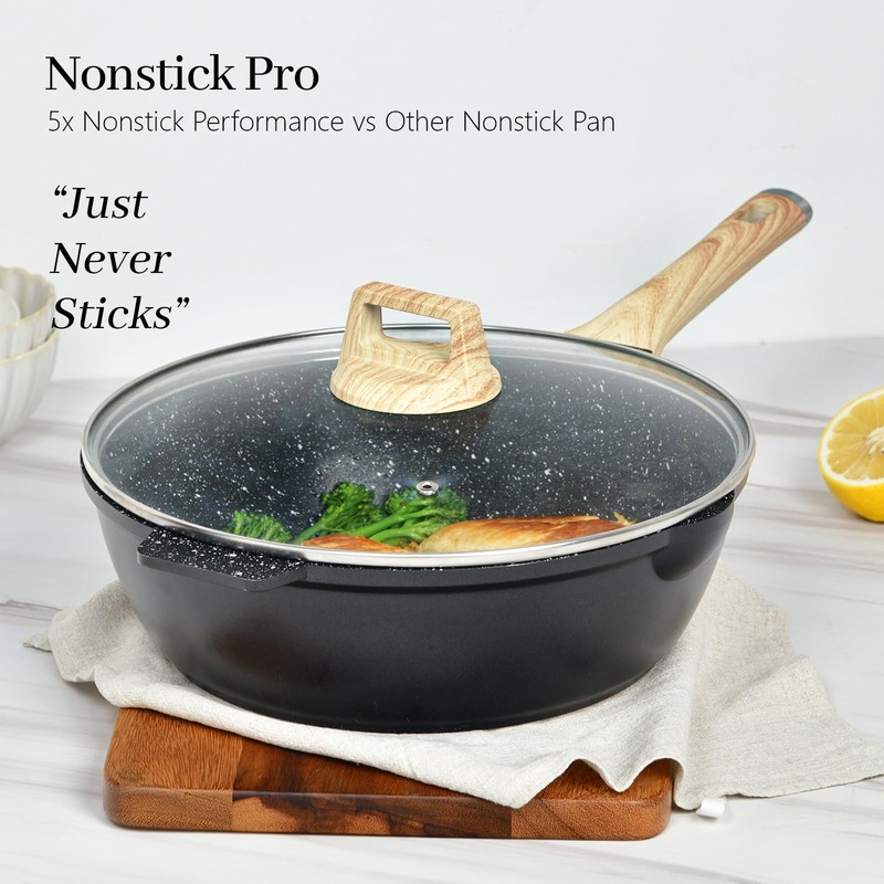 Non Stick Deep Frying Pan with Lid, 12 In /