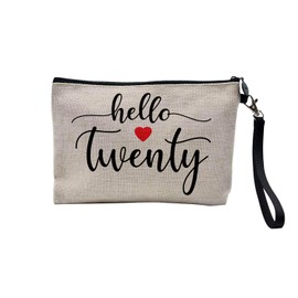 Tasche aus Leinen – Hello Twenty Geburtstag 20 Jahre Sohn Mädchen – Kosmetiktasche aus Leinen in Leinenoptik – Geldbörse – 15 x 10 cm, leinen, 23.5 x 15 cm, Kosmetiktasche