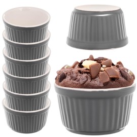 KADAX Soufflé Moulds Set, 6 Pieces, Diameter 9 cm, Crème Brûlée Bowls, Small Ceramic Oven Moulds for Creme Brulee, Souffle & Ragout Fin (Grey)