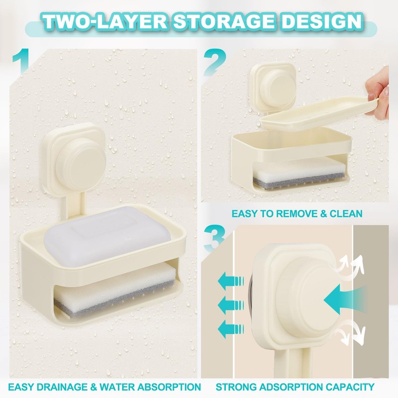 sourcing map 2Pcs Suction Cup Soap Dish, Removable and Reusable
