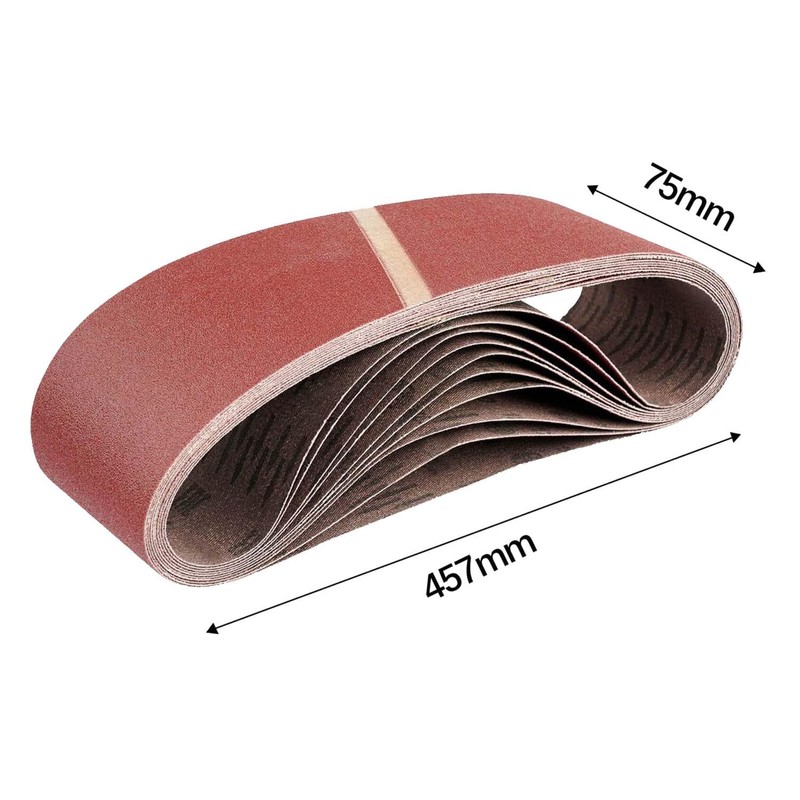 Cloth Sanding Belts 10 Pack 75 x 457mm 60 Grit