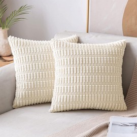 Throw Pillow Covers Set of 2 Velvet Cushion Covers Modern Soft Home Decorative Pillow Case for Living Room Sofa Square Home Decor 18x18 inch (Beige)