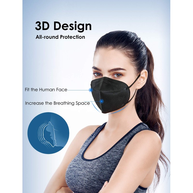 HUHETA KN95 Face Mask 60 PCs, 5-Ply Safety Masks for