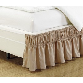 Elastic Bed Skirt 14" Drop Easy On/Easy Off Dust Ruffled Solid New (Taupe, Twin-Full)