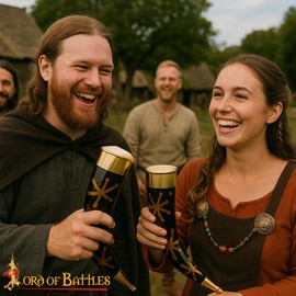 Medieval Viking Drinking Horns Genuine Ox Horn Norseman Drinking Vessel for Ale Mead for Men and Women (Horn with Brass Fitting, 300-400 ML)