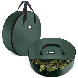 ZOBER Christmas Wreath Storage Container - 30 Inch Wreath Bag for Artificial Wreaths - Dual Zippered Wreath Storage W/Strong, Durable Handles - 2 Pack (Red)