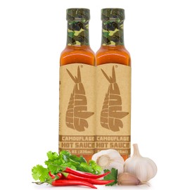 Hank Sauce Camouflage Hot Sauce - Versatile Hot Pepper Sauce with Fresh Cilantro, Garlic & Aged Peppers - Hot Garlic Sauce with Mild Heat & Unique Flavor - Multipurpose Wing Sauce - 2 x 8 Ounces