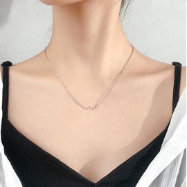 IMINI Ocean Wave Necklace for Women Teen Girls 925 Sterling Silver 18K White Gold Plated Minimalist Line Pendant Choker Necklace Adjustable Chain 18" Sea Beach Summer Jewelry Gifts for Surfer Lover