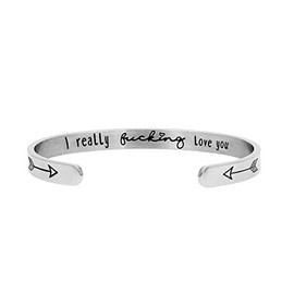 I Really Love You Bangle Bracelets for Women Birthday Gifts for Her Silver Cuff Bangle Engraved Cuff Bracelet