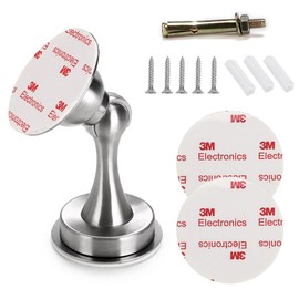 IGNPION Magnetischer Türstopperhalter aus Edelstahl mit selbstklebenden / verdeckenden 3-M-Verriegelungsschrauben, am Boden oder an der Wand montiert - Design mit starken Magneten (Silber)