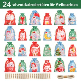 WUQNGI Advent Calendar for Filling Children, 2024 Advent Calendar Self Filling Fabric Reusable, 24 DIY Advent Calendar Bags with Numbers, 2 Sizes Christmas Calendar Bags for Christmas Decoration