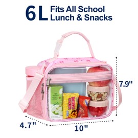 PACKISM Clear Lunch Bag for Girls - Reusable Heavy Duty Clear Lunch Box for School with Adjustable Shoulder Strap, Transparent Stadium Approved Lunch Snack Bag for Work Travel Picnic, Pink Bow